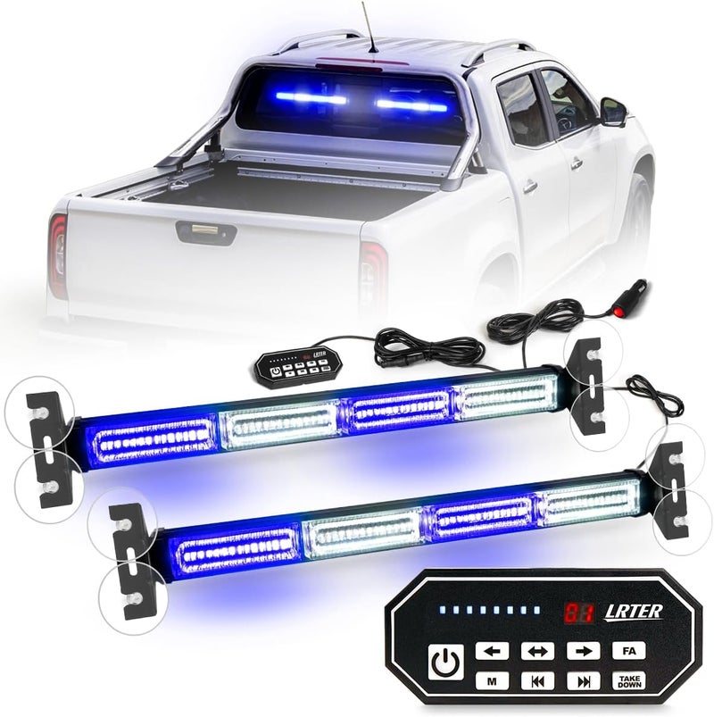 LRTER 2 in 1 Emergency Strobe Light Bar Safety Flashing Warning Hazard Caution Light Bar w/Digital Display Controller for Construction Vehicles Firefighter Trucks(2x17.7, Blue/White) - Image 1